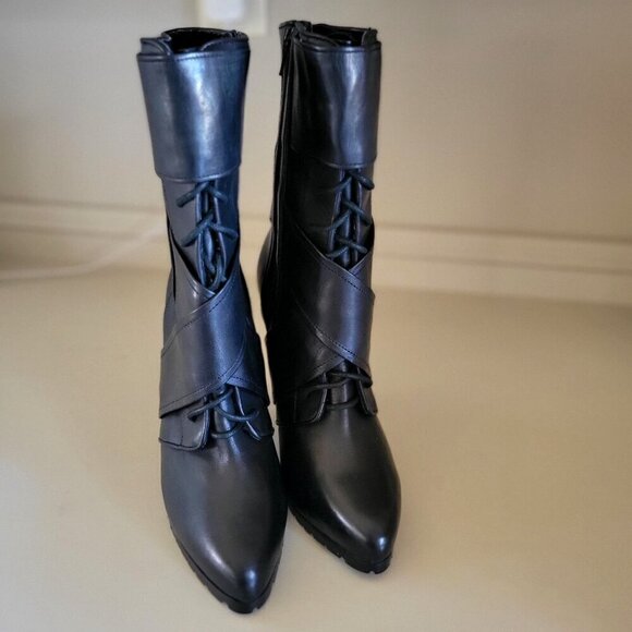 ALDO Black High Heeled Ankle Boots With Crisscross Design & Side Zipper EU 39 - Picture 3 of 9